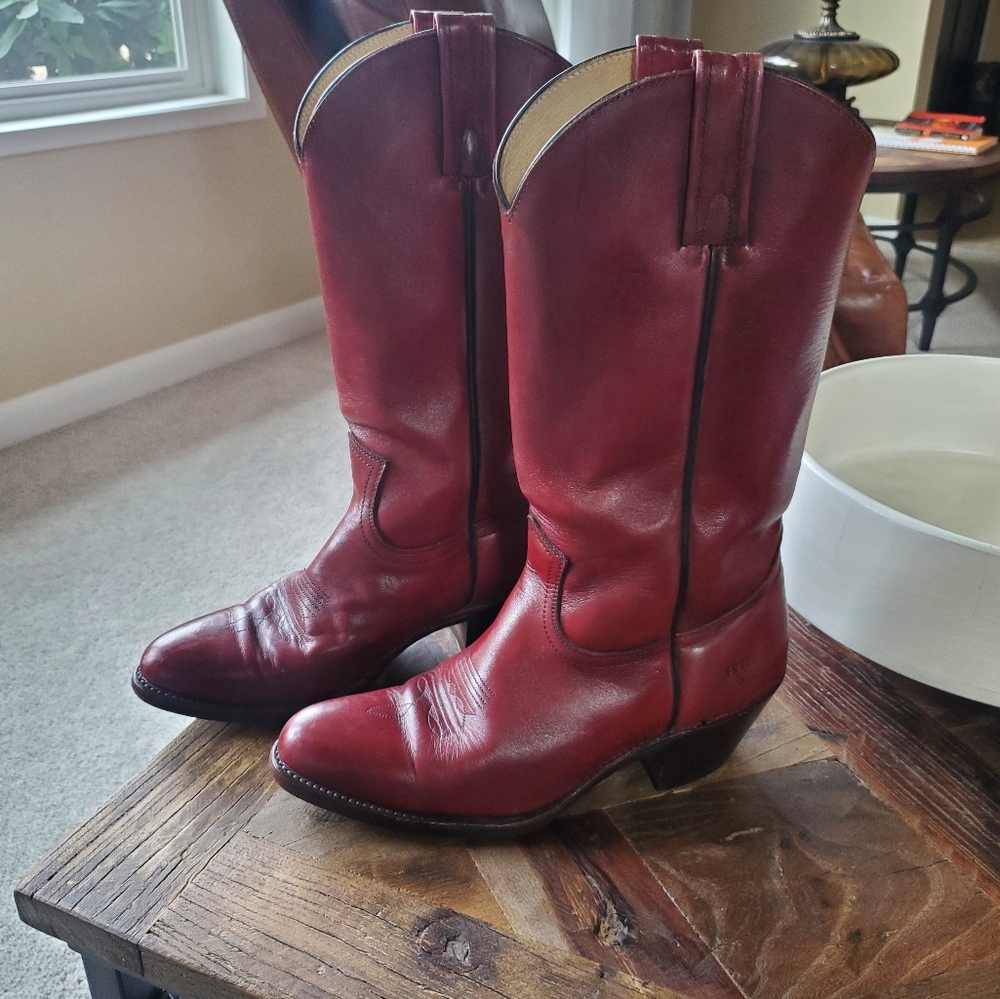 Frye red leather cowboy boots